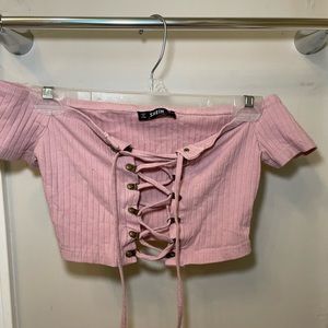 Off shoulder lace up top